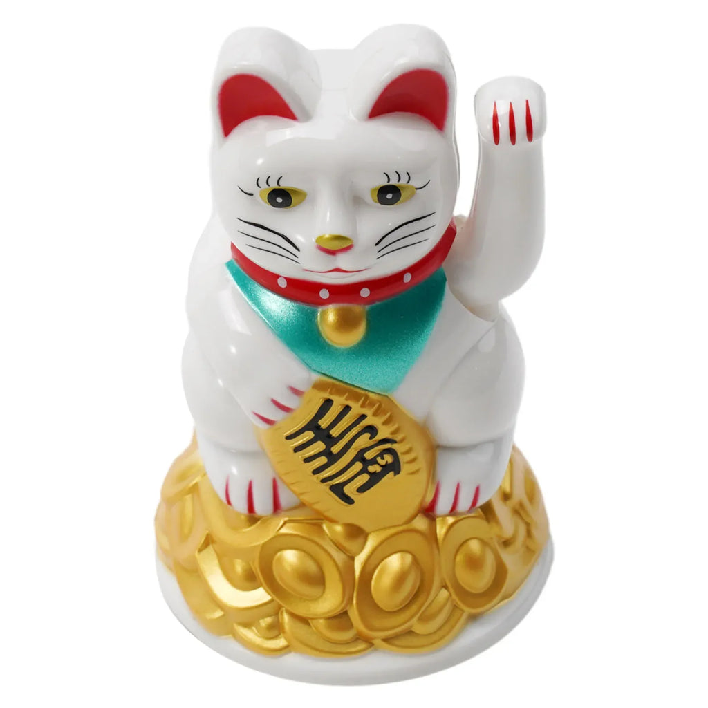 Maneki Neko Lucky Cat Figurine | Waving Fortune Cat Decor Lucky Cat Figurine Qme 4.5inch white