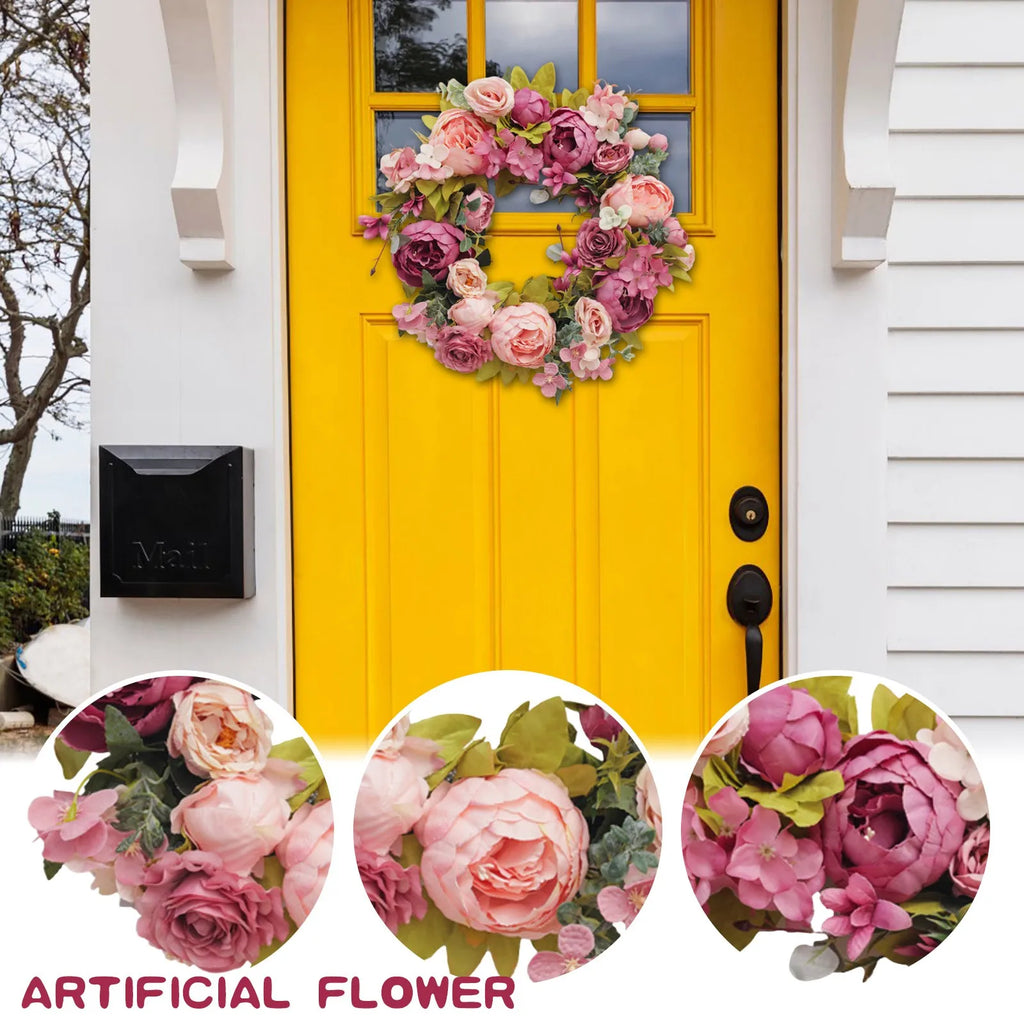 Peony Artificial Flower Round Wreath – Wedding & Party Decor Artificial Flower Wreath Qme