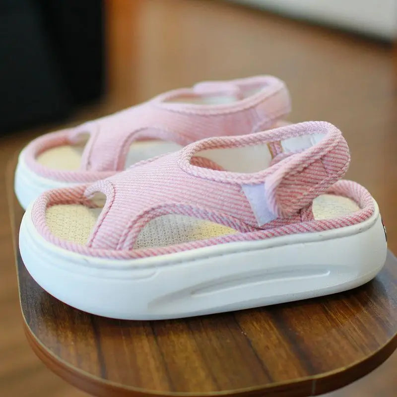 Women's Linen Slingback Sandals – Breathable Non-Slip Summer Women's Sandals Qst Pink 42-43