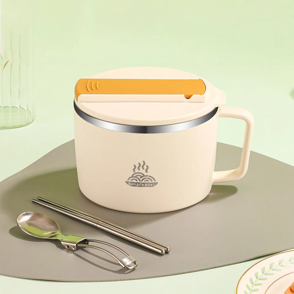 1200ml Stainless Steel Ramen Bowl with Lid, Chopsticks & Spork Portable Ramen Bowl Set Qme