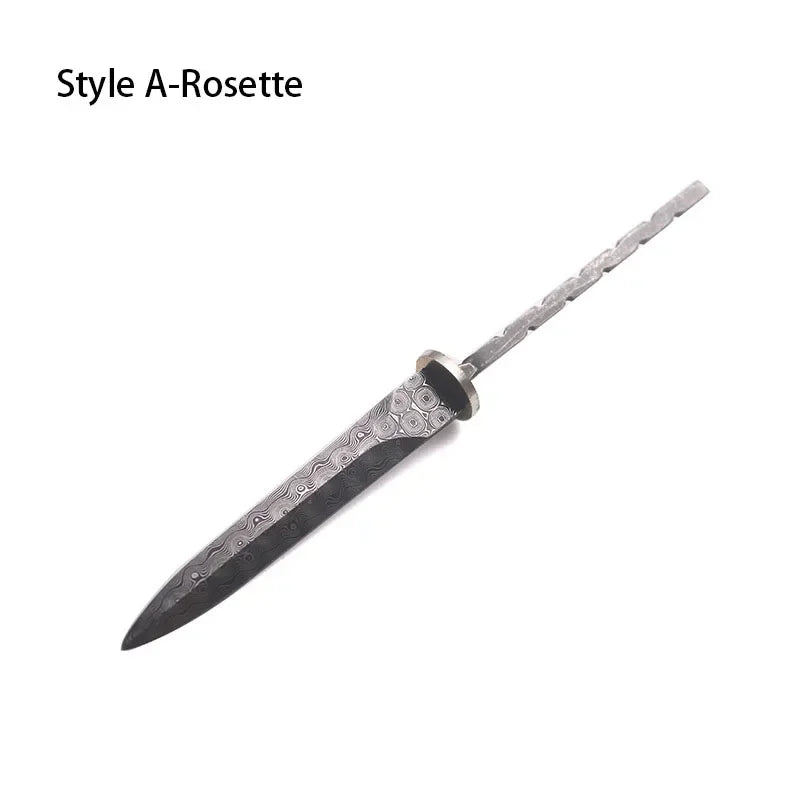 Damascus Steel Tea Knife Blank – Rose & Wave Pattern DIY Blade Knife Blank Qst Rose Pattern