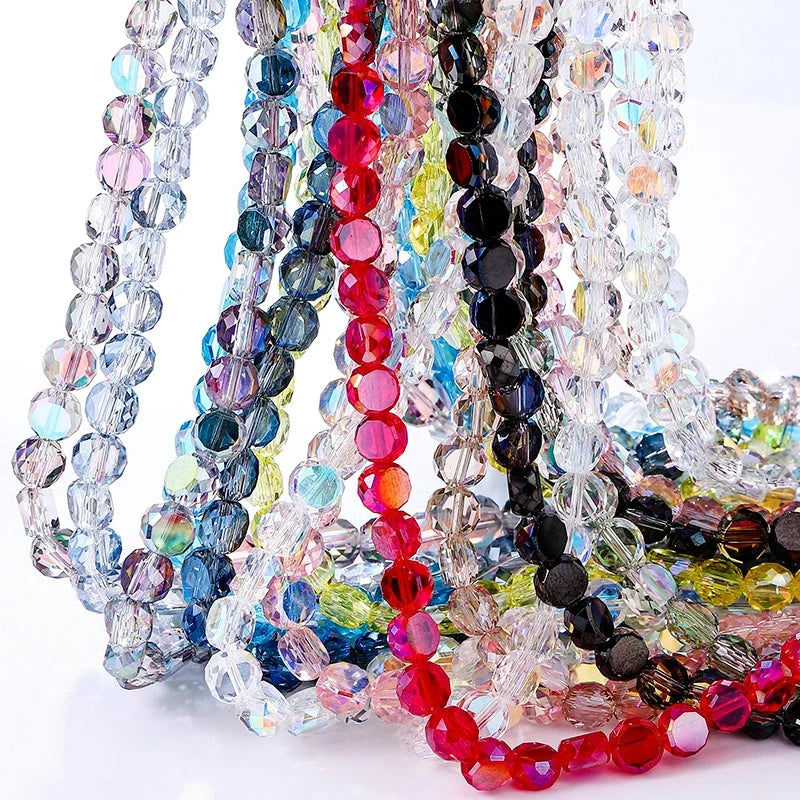 Flat Round Faceted Glass Beads – Colorful Coin Spacers Glass Spacer Beads Qme