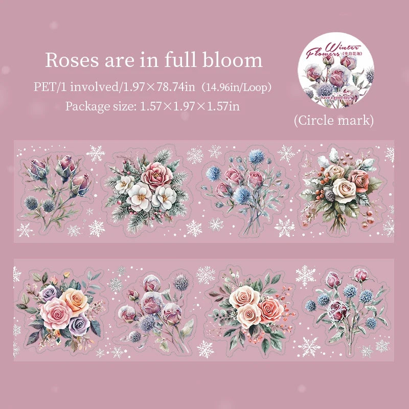 Winter Floral PET Die-Cut Tape – Journal, Diary & Scrapbook Decorative Craft Tape Qme 4