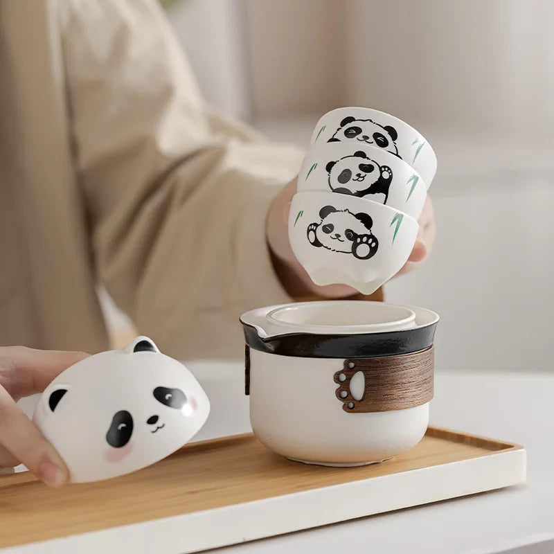 Panda Ceramic Camping Travel Tea Set | Portable Outdoor Camping Tea Set Qme