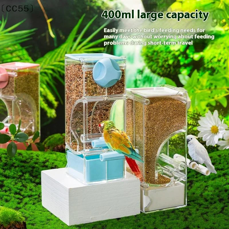 Automatic Bird Feeder 400ml – Clear Cage Feeder for Parrots & Budgies Bird Cage Feeder Qst