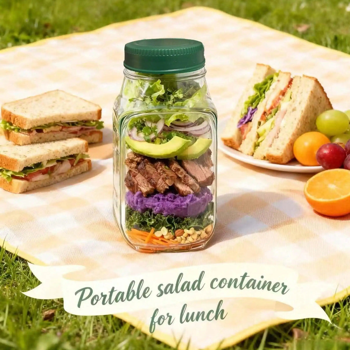 Leak-Proof Salad Box Side Opening Portable Layered Container Food Storage Container Qme