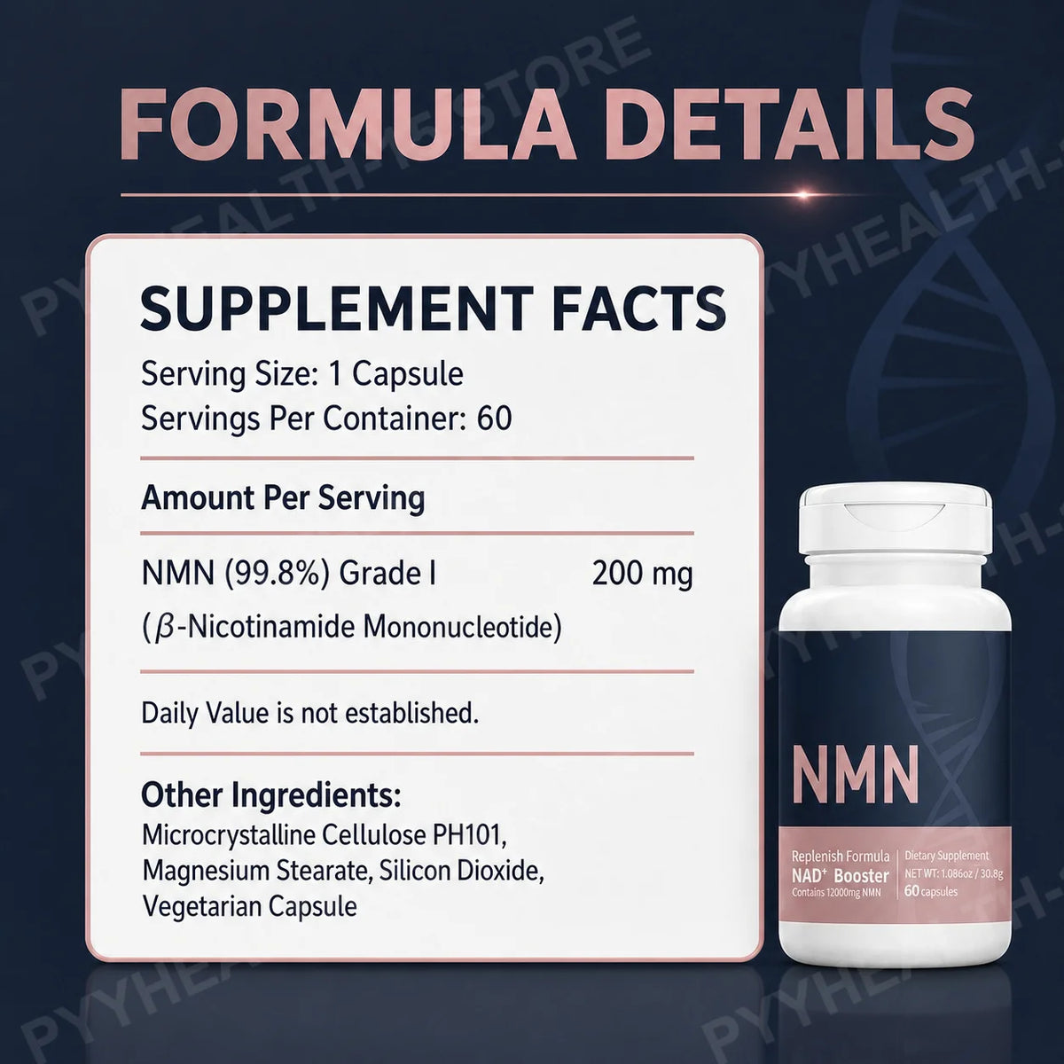 NMN 200mg Capsules 99.8% Purity – 60ct Daily Wellness Support NMN Supplement Qst