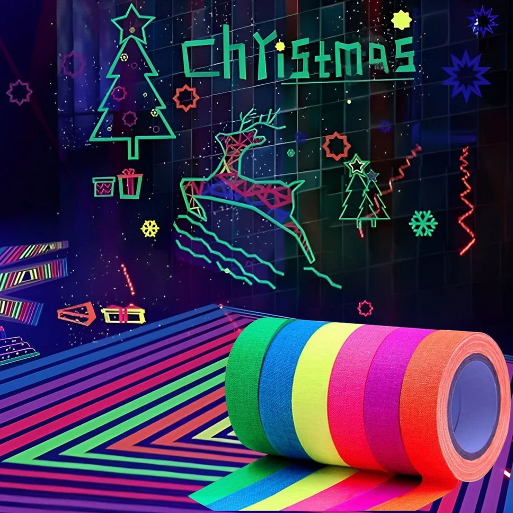 6-Pack Neon Fluorescent UV Reactive Tape – 6 Vibrant Colors Neon Craft Tape Qme
