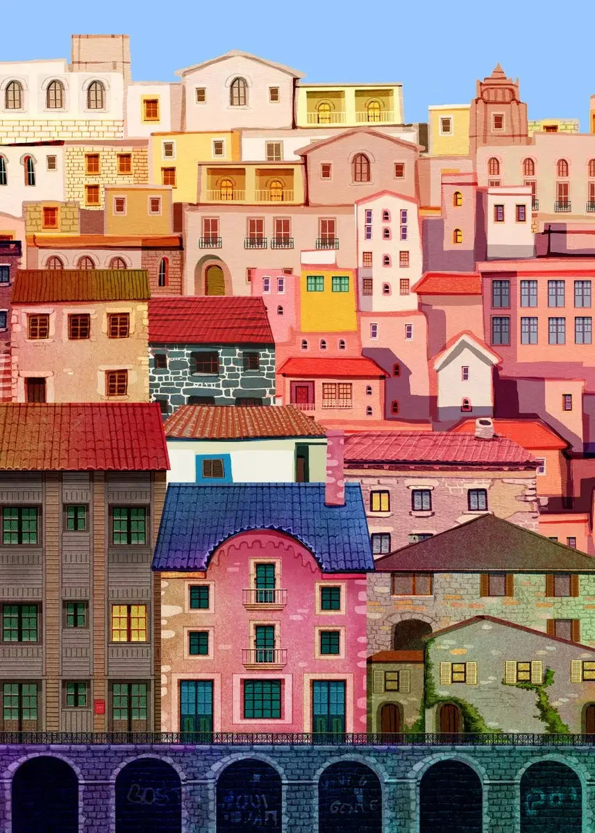Colorful City Landscape Nordic Canvas Wall Art Print | No Frame Canvas Wall Art Qst B 30X40cm No Framed