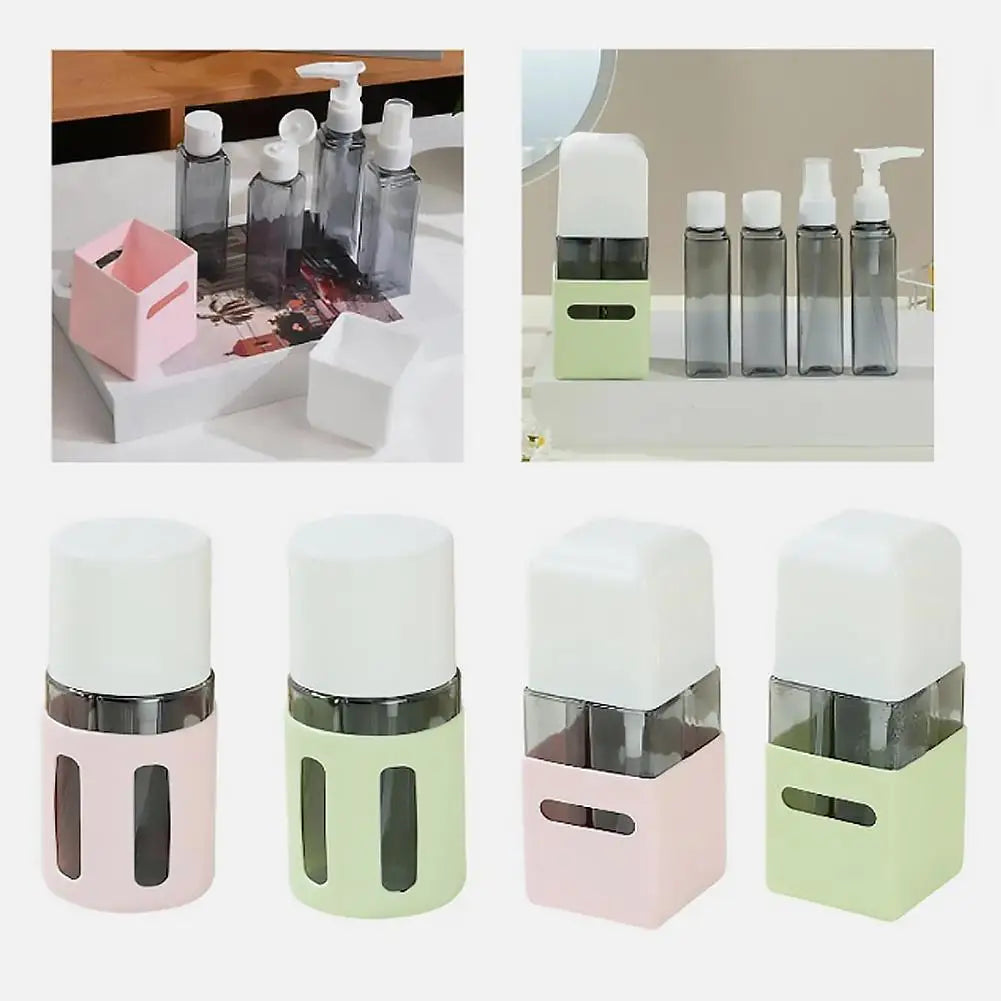 4-in-1 Refillable Travel Dispenser Bottles – Shampoo & Lotion Travel Dispenser Set Qme