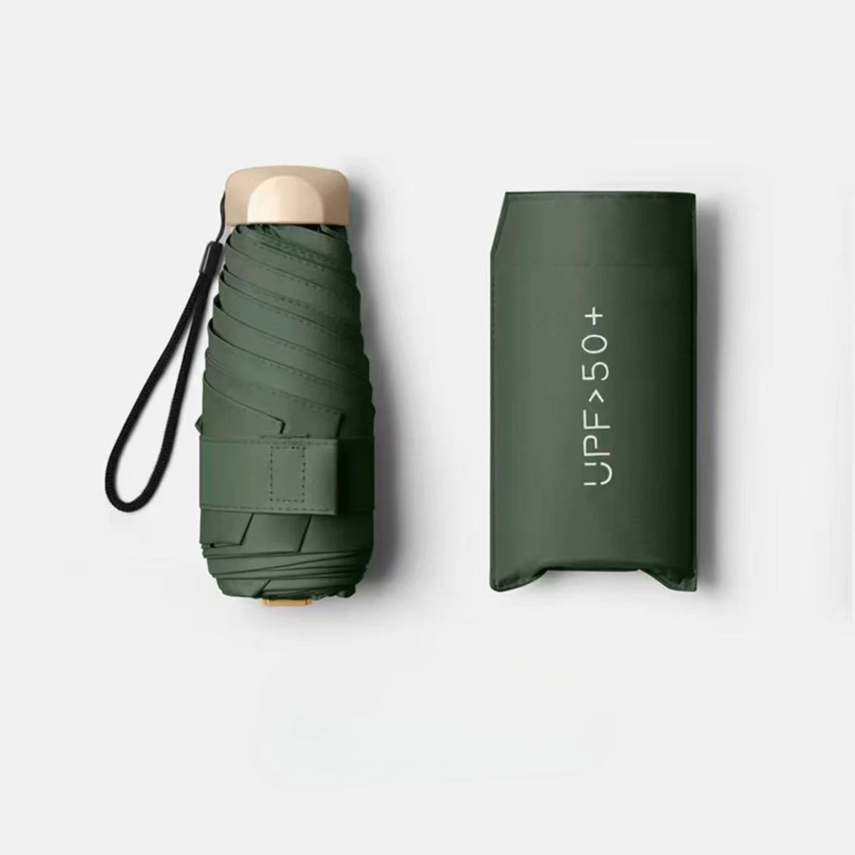 Mini Pocket Umbrella UV Protection 5-Fold Compact Parasol Compact Travel Umbrella Qst Iron 6K Dark Green
