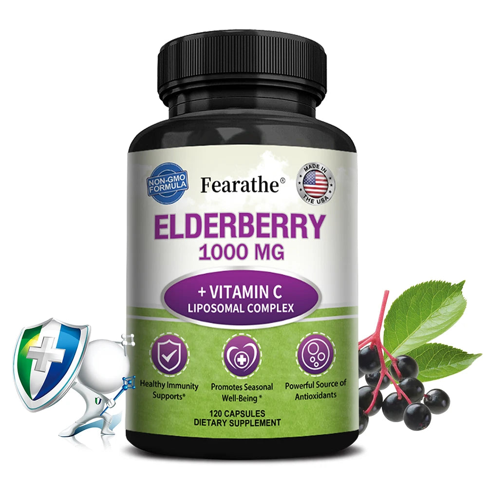 Fearathe Black Elderberry Capsules – Antioxidant Supplement Herbal Supplement Qst