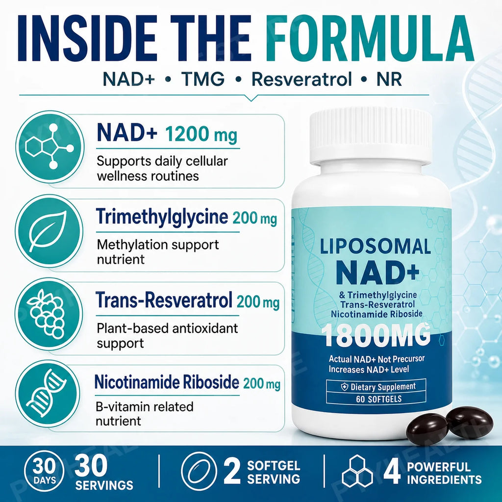 Liposomal NAD+ 1800mg with NR, Resveratrol & TMG – 60 Softgels NAD+ Supplement Qst