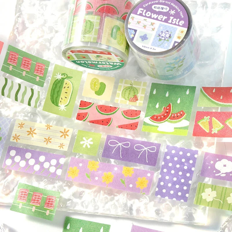 TIANZI Coffee Summer Die Cut Washi Tape 40mm×3m – 10 Colors Decorative Washi Tape Qme