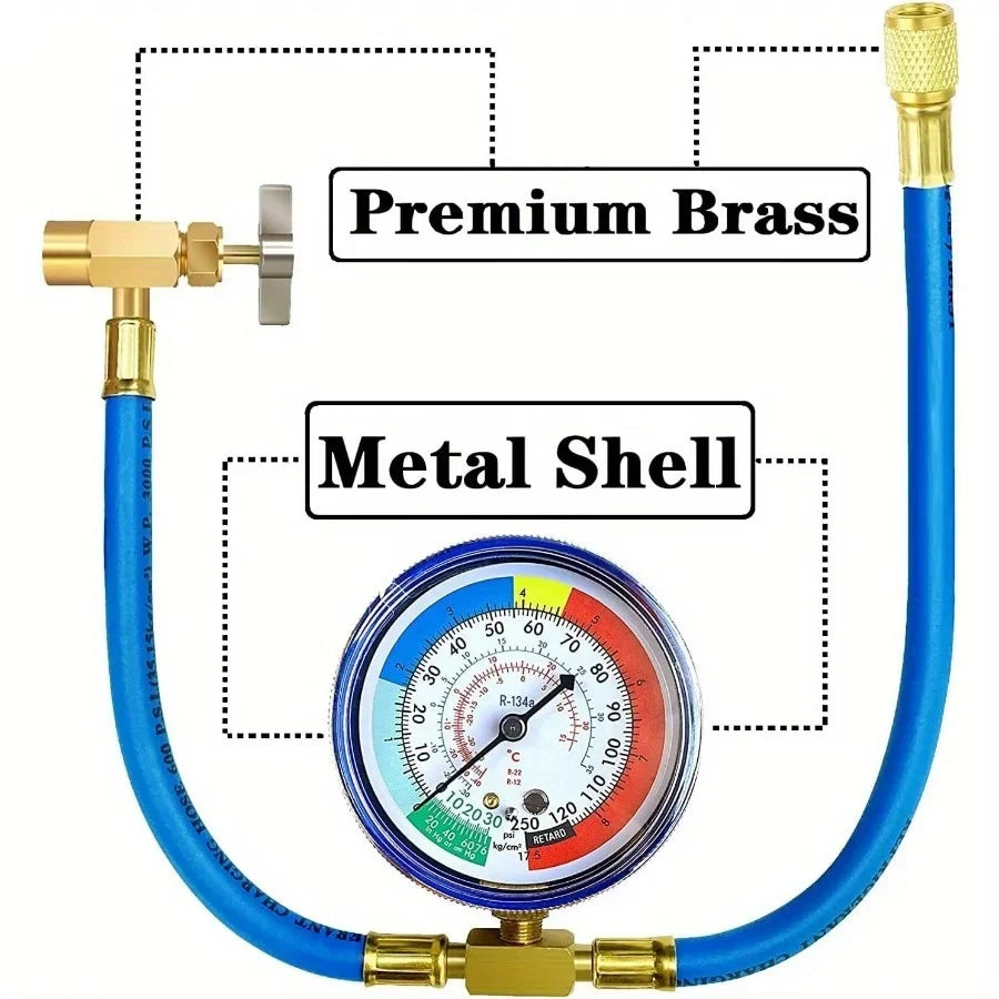 R134A Refrigerant Charge Hose Kit with Bullet Piercing Valve Refrigerant Charge Kit Qme