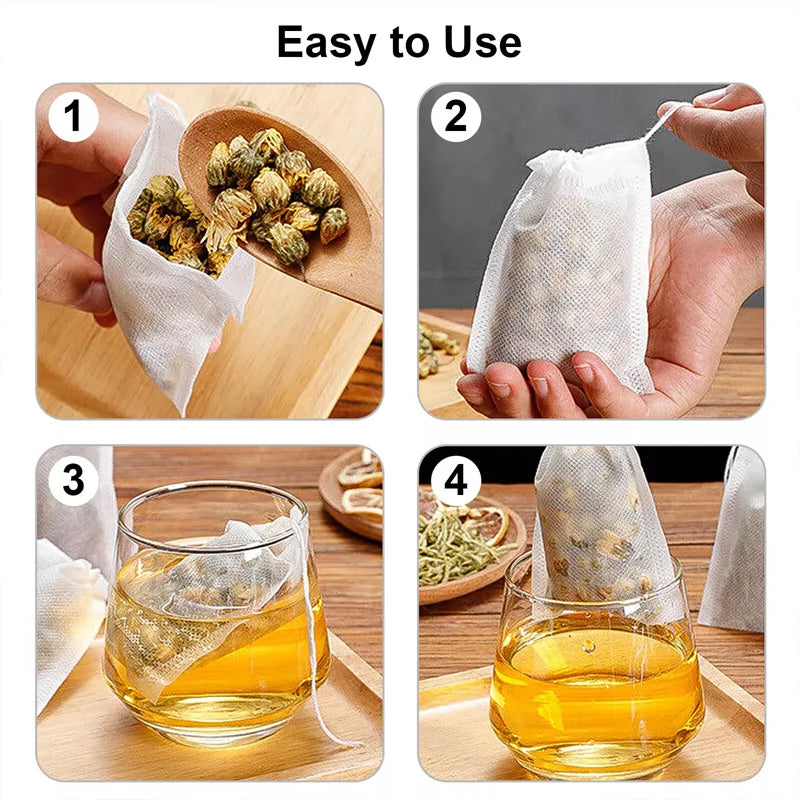 100PCS Drawstring Disposable Tea Filter Bags – Non-Woven Tea Filter Bags Qst