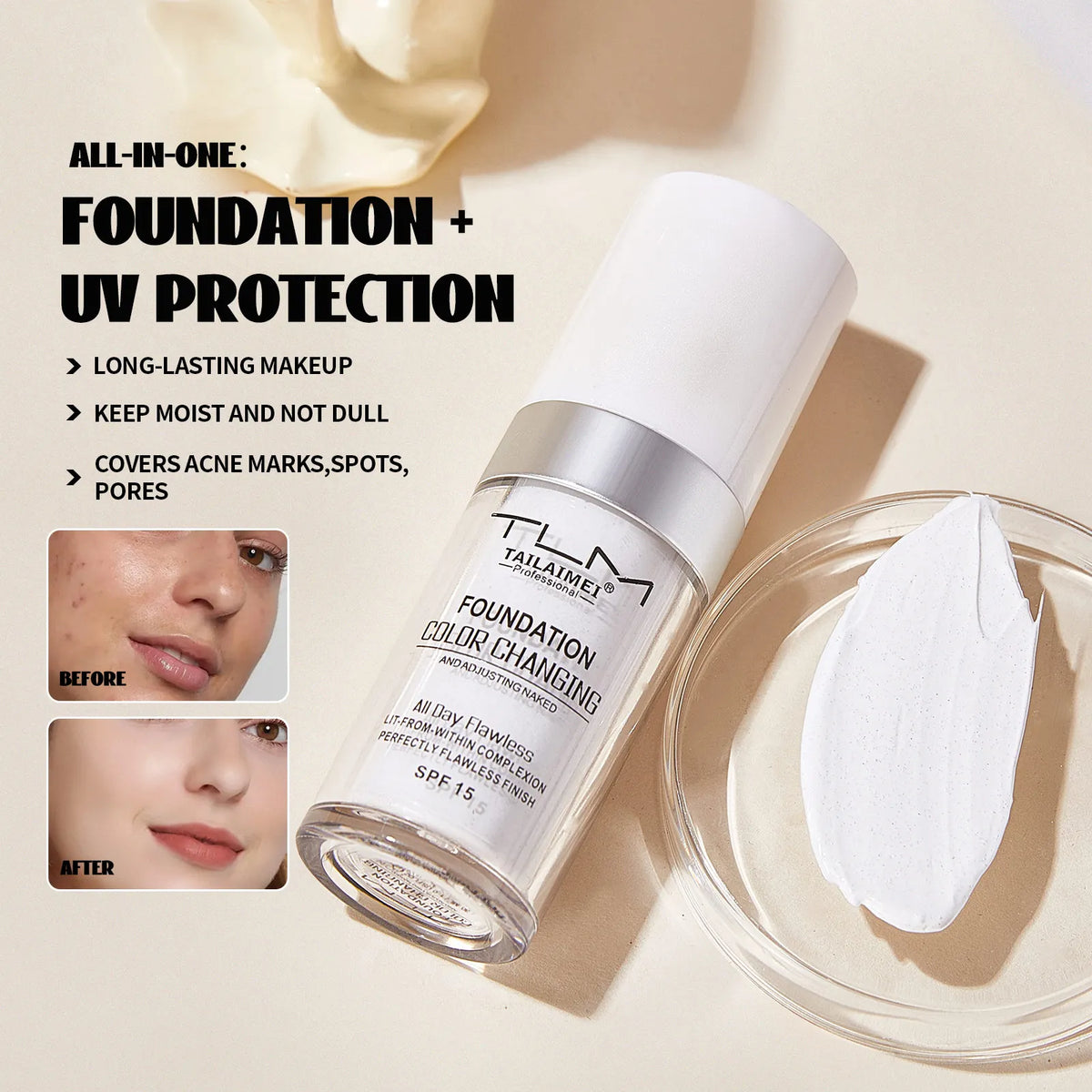 TLM Color-Changing Liquid Foundation & Concealer 30ml Liquid Foundation Qst