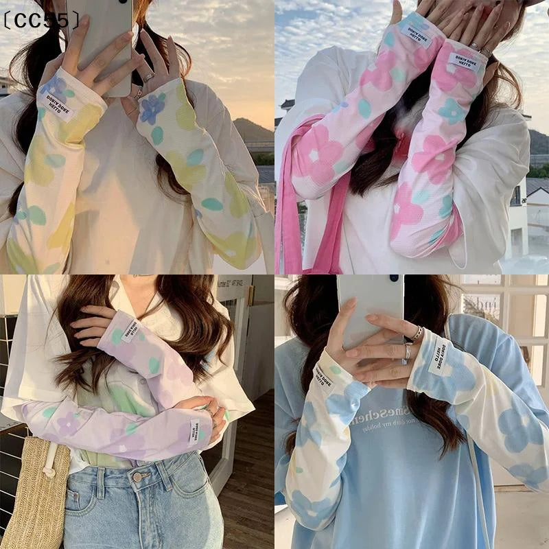 UV Protection Floral Ice Silk Cooling Arm Sleeves | Unisex UV Cooling Arm Sleeves Qst
