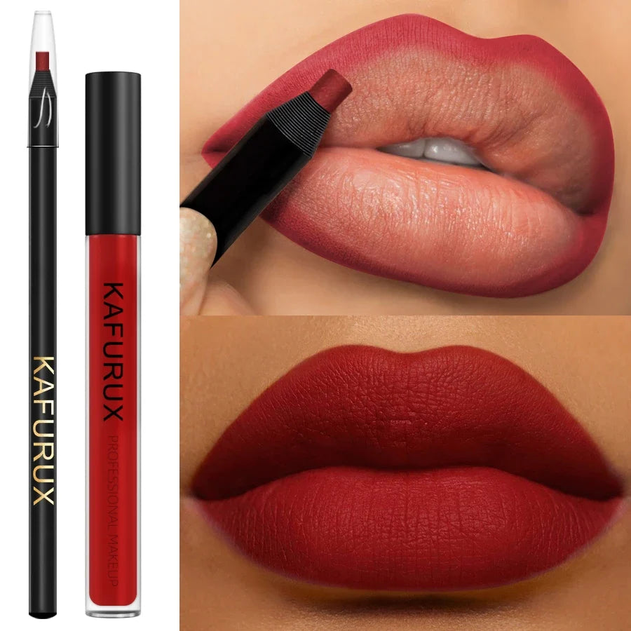 Matte Glaze Liquid Lipstick & Lip Liner Pen | Korean Makeup Liquid Lipstick Set Qme