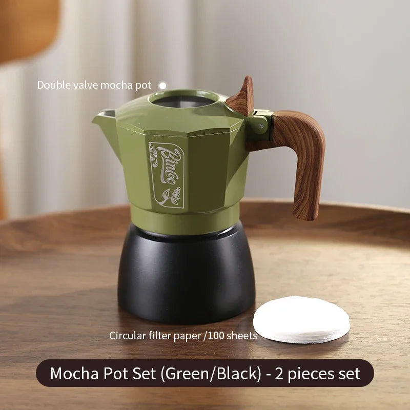 Bincoo 6-Color Moka Pot 2-Valve Espresso Starter Kit Stovetop Espresso Maker Qst Green Black 2pcs