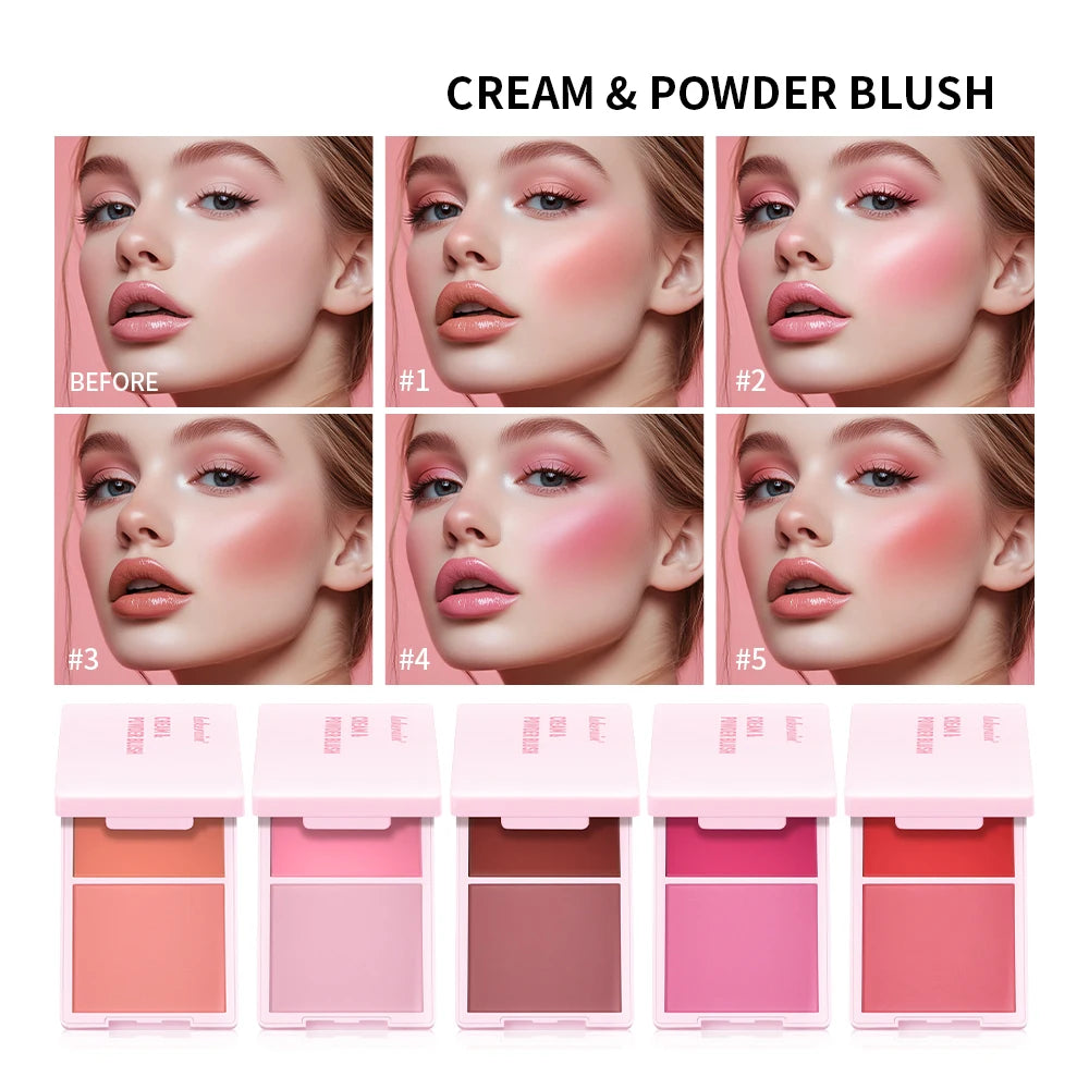 2-in-1 Cream & Powder Blush Palette – High Pigment Matte & Dewy Blush Palette Qst