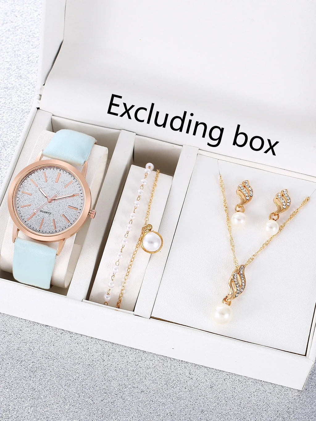 Women's Glitter Dial Quartz Watch & Pearl Jewelry Set Women's Watch Set Qme