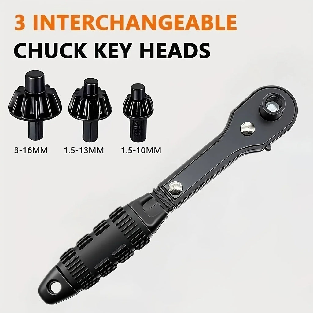 3-in-1 Ratchet Drill Chuck Wrench | Replaceable Head, 3-Speed Ratchet Chuck Wrench Qme