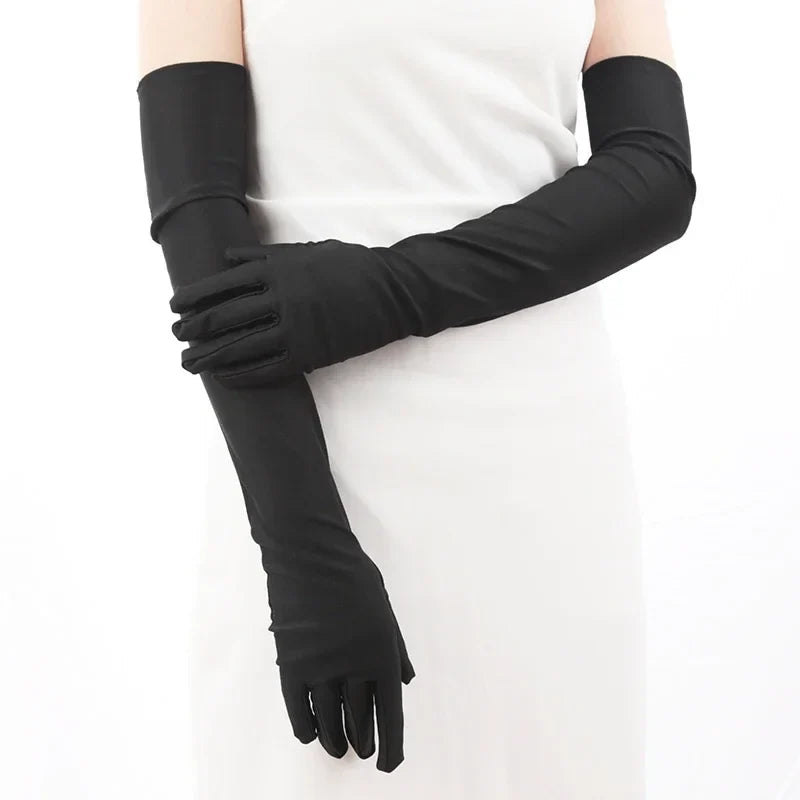 Women's Long Opera Gloves Elbow Length – Black, White & Red Opera Long Gloves Qme black length 52cm