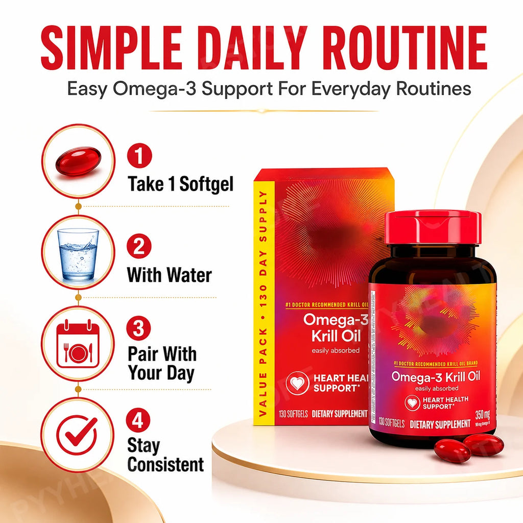 Omega-3 Krill Oil 350mg 130 Softgels – EPA DHA Astaxanthin Omega-3 Supplement Qst