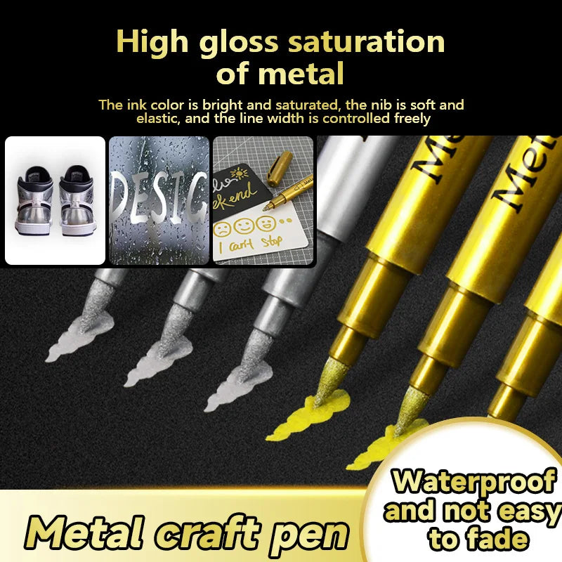Metallic Marker Pens – Gold & Silver Waterproof Paint Pens Metallic Paint Markers Qme