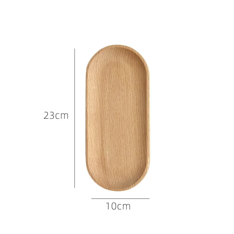 Japanese-Style Solid Beech Wood Oval Dessert Plate & Snack Tray Wooden Serving Tray Qme 02 M