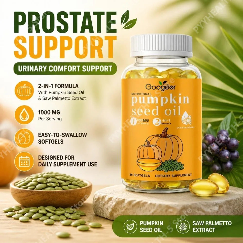 Googeer Pumpkin Seed Oil & Saw Palmetto Softgels 60ct Herbal Softgels Qst
