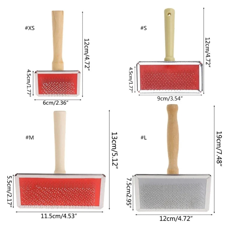 Dog Slicker Brush – Wooden Handle, Small & Large Dogs Dog Grooming Brush Qme