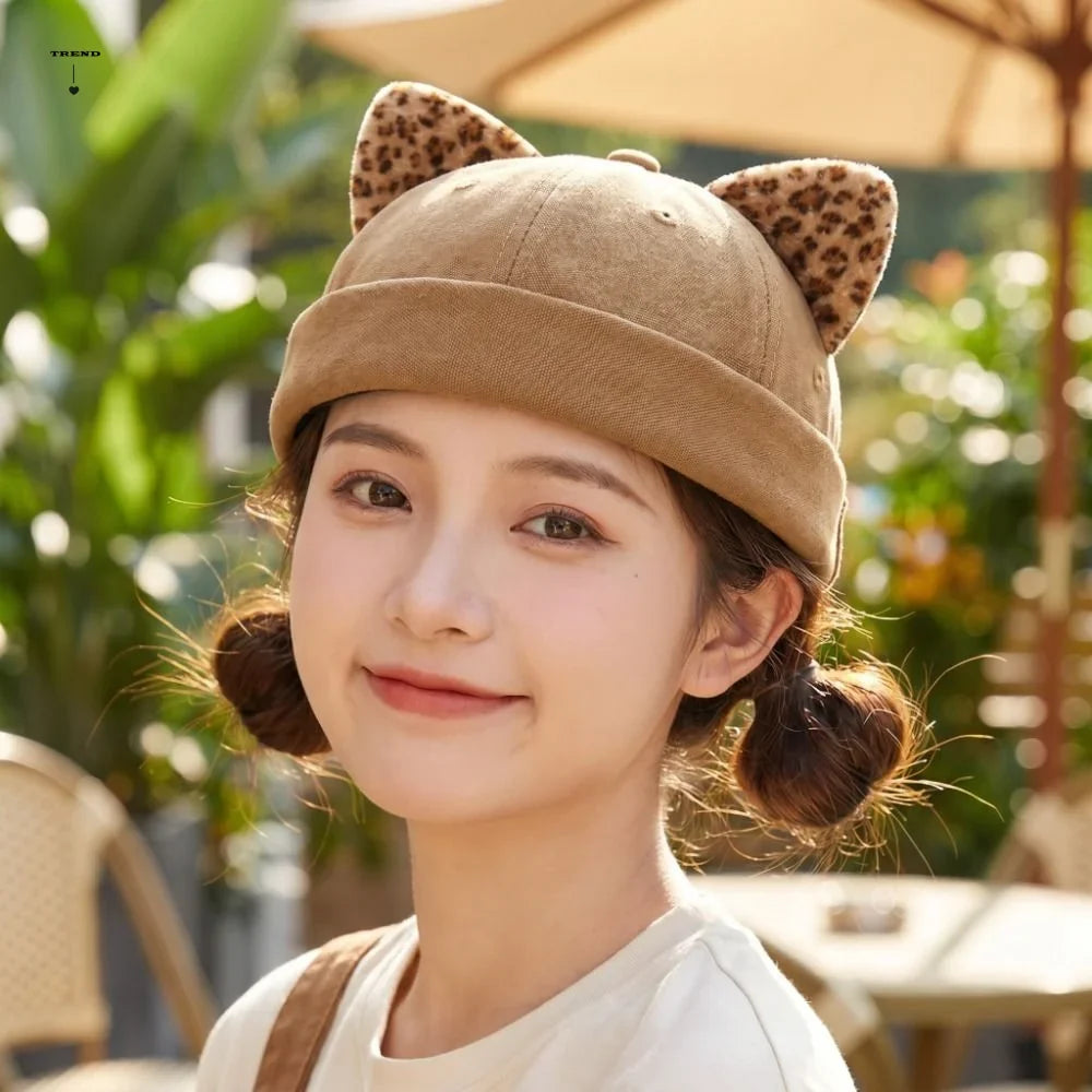 Cat Ears Brimless Dome Hat – Cute Breathable Melon Cap Brimless Dome Hat Qme