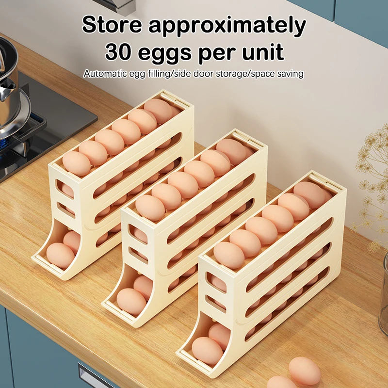 4-Tier Rolling Egg Storage Box – Stackable Fridge Organizer Egg Storage Organizer Qst