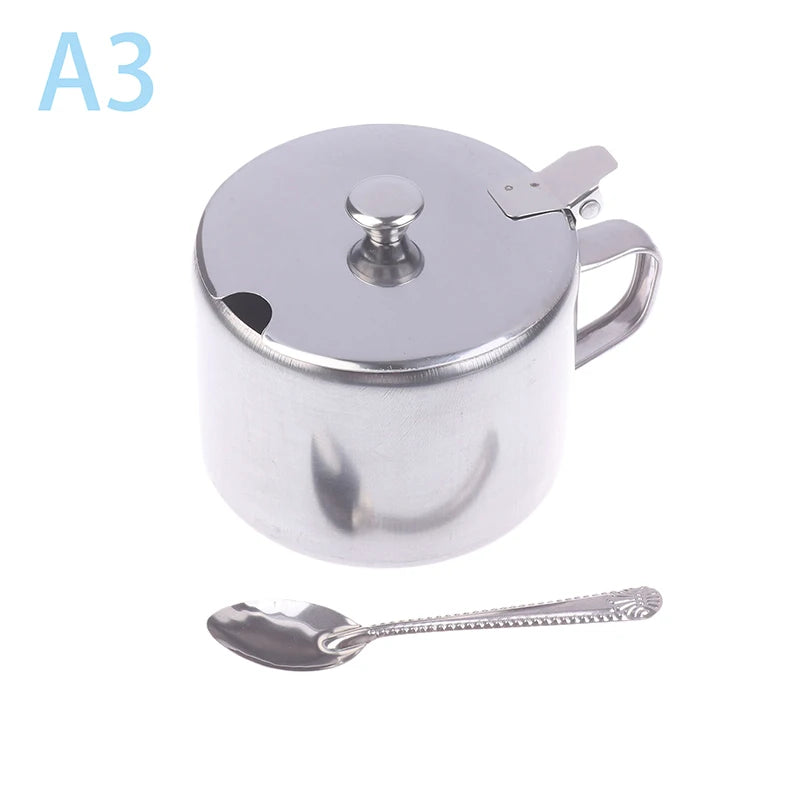 Stainless Steel Spice Jar with Lid, Handle & Spoon – Dustproof Spice Storage Jar Qst 95MM