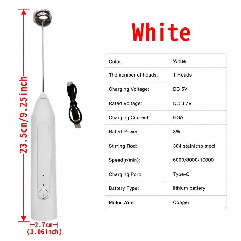 ZARTSEN 2-in-1 Rechargeable Milk Frother – 3-Speed USB-C Electric Milk Frother Qst White