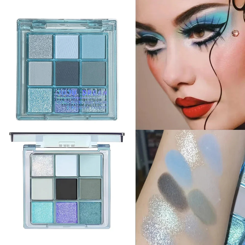 9-Color Blue Eyeshadow Palette – Matte & Shimmer | Qme Eyeshadow Palette Qme Blue Series