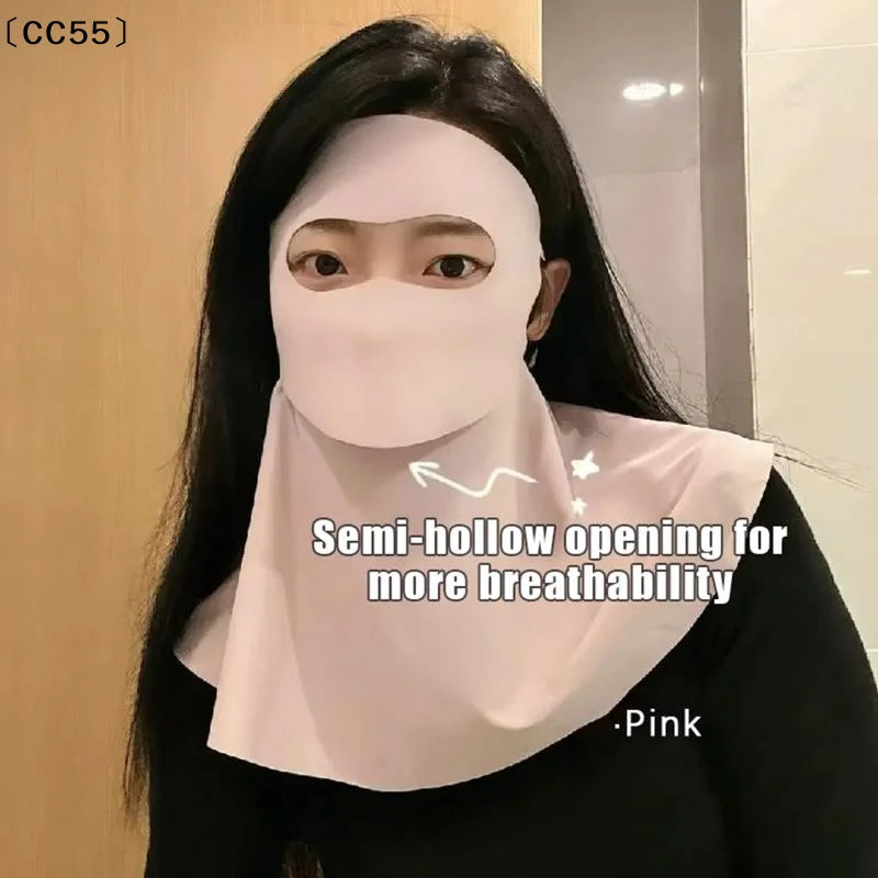 Women's UV Face Mask Ice Silk Cooling Cover & Drinking Hole Sun Protection Mask Qst