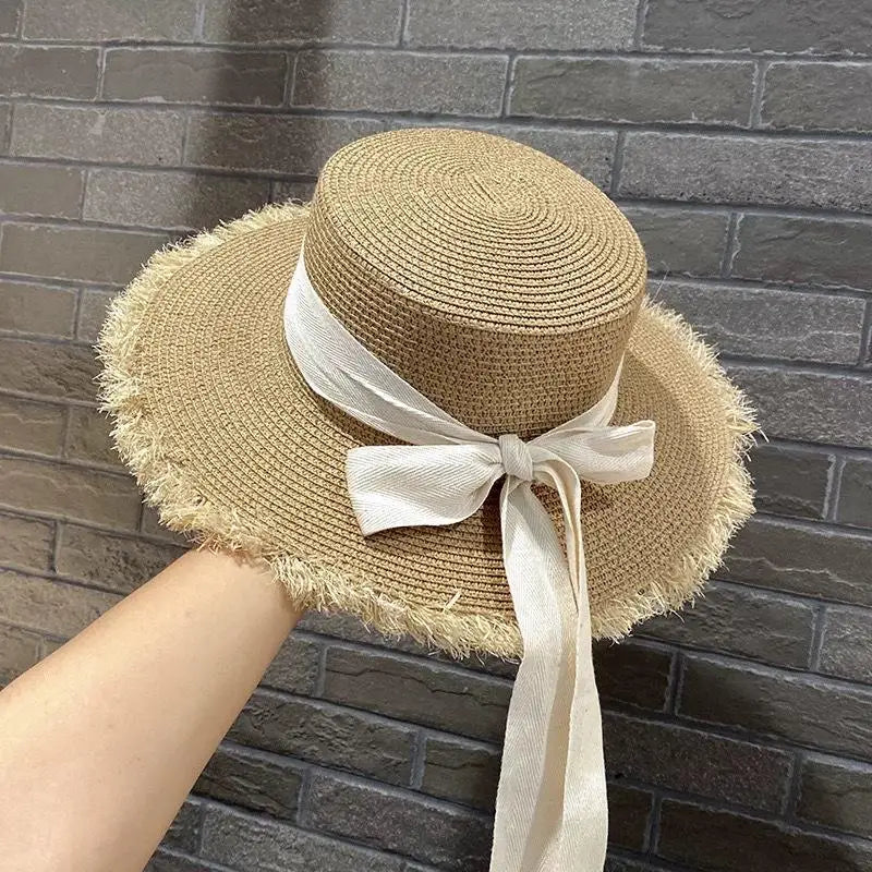 Lace Bow Foldable Straw Sun Hat – Women's Wide Brim Beach Hat Women's Straw Hat Qst E one size