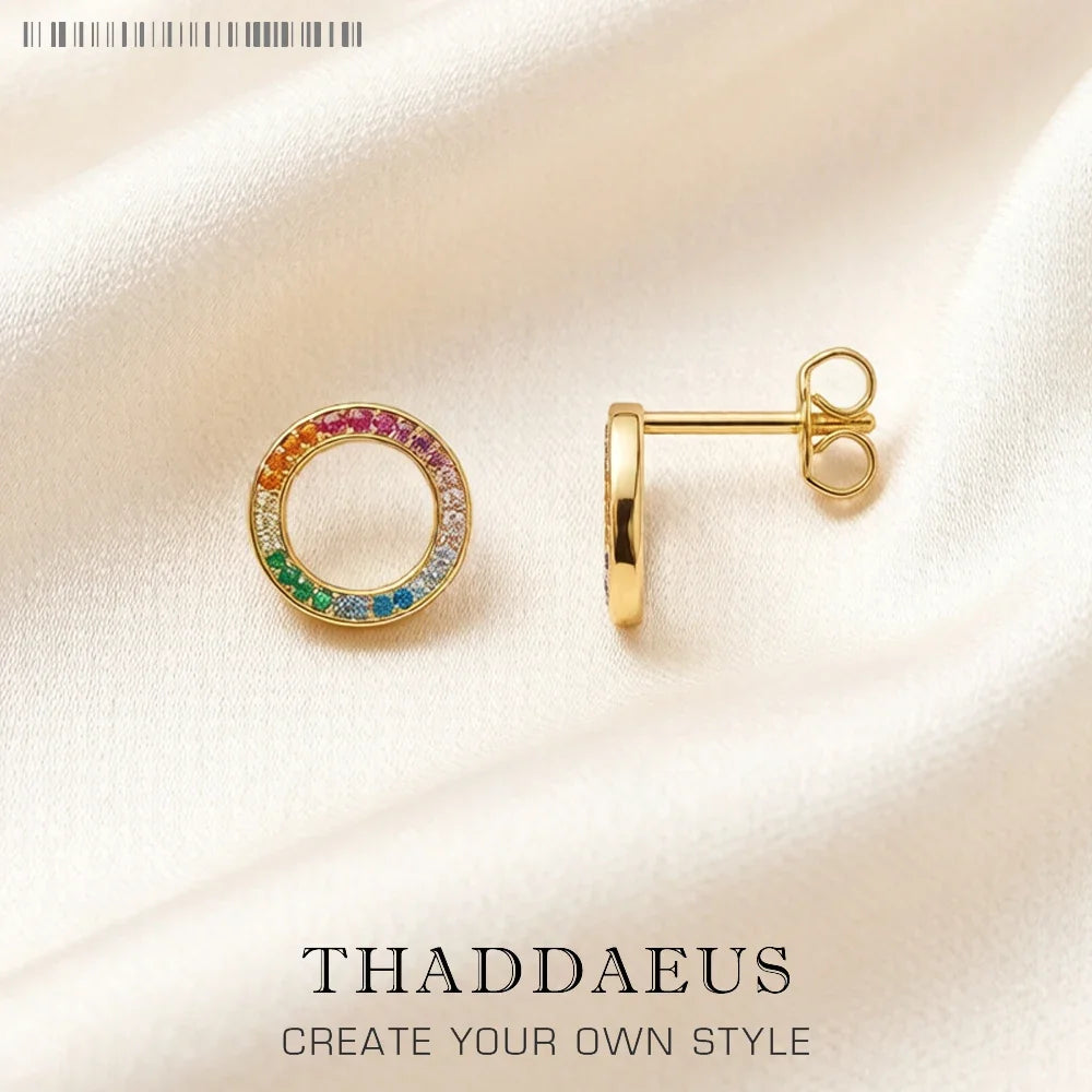 Colorful Round Circle Stud Earrings | Bohemian 925 Sterling Silver Stud Earrings Qme