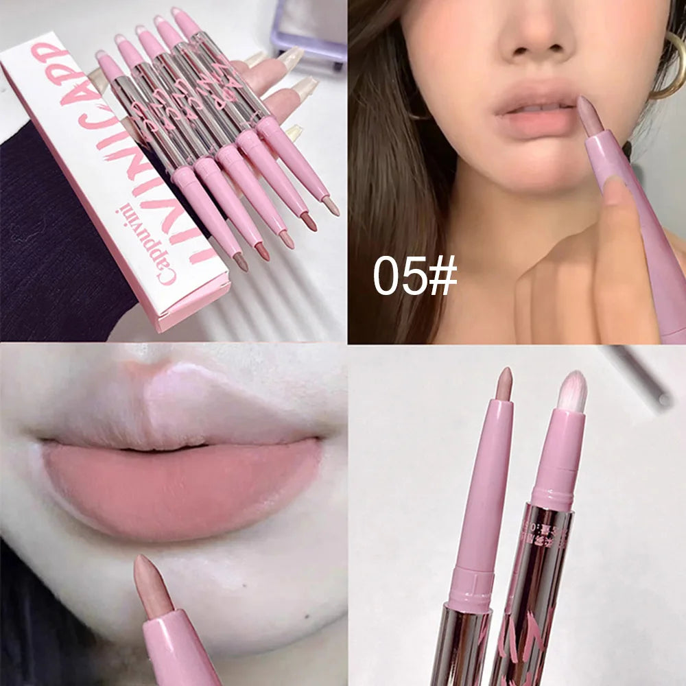 Cappuvini Nude Lip Liner & Brush – Velvet Matte Korean Makeup Lip Liner Brush Qme CP211-5-3PCS