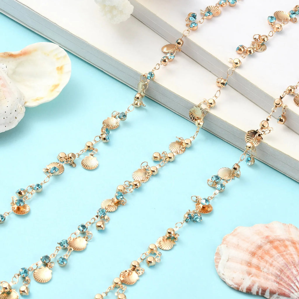 Pandahall 5m Golden Brass Jewelry Chain Sea Shell Charms Jewelry Making Chain Qme