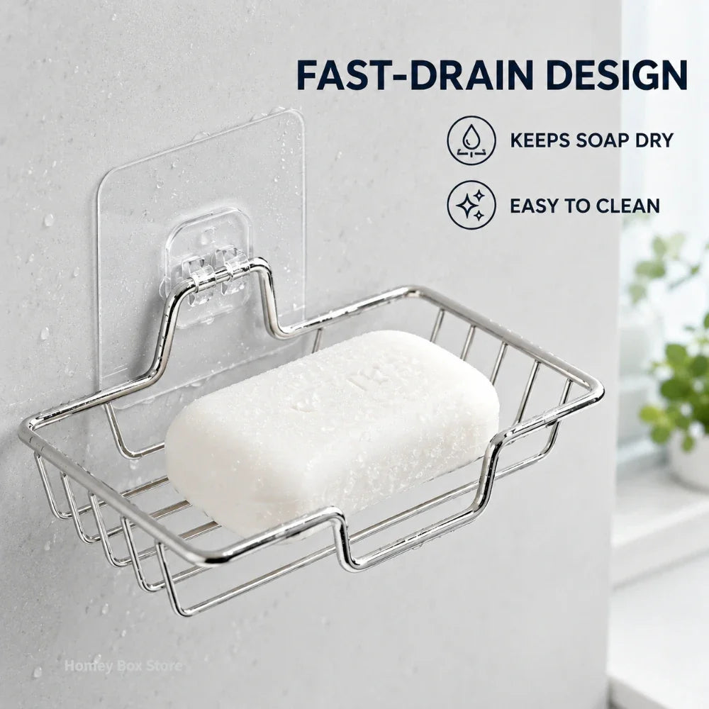 Self-Adhesive Stainless Steel Wall Mounted Soap Dish Drain Rack Wall Mounted Soap Dish Qme