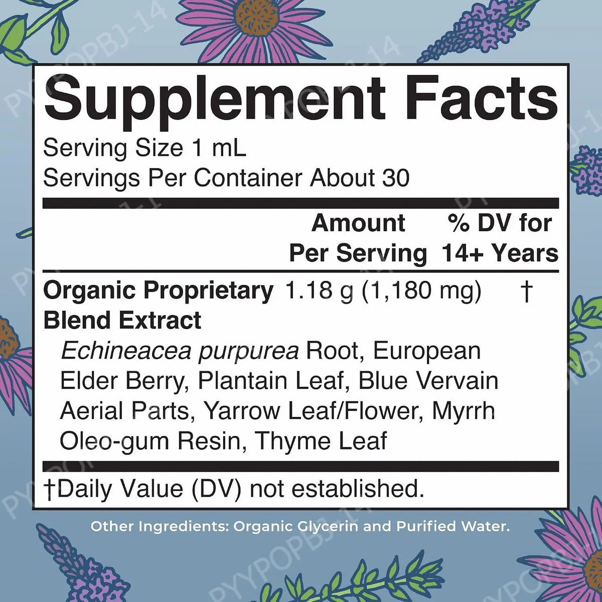 Organic Herbal Liquid Extract Drops – Echinacea & Elderberry 1 oz Herbal Liquid Extract Qst