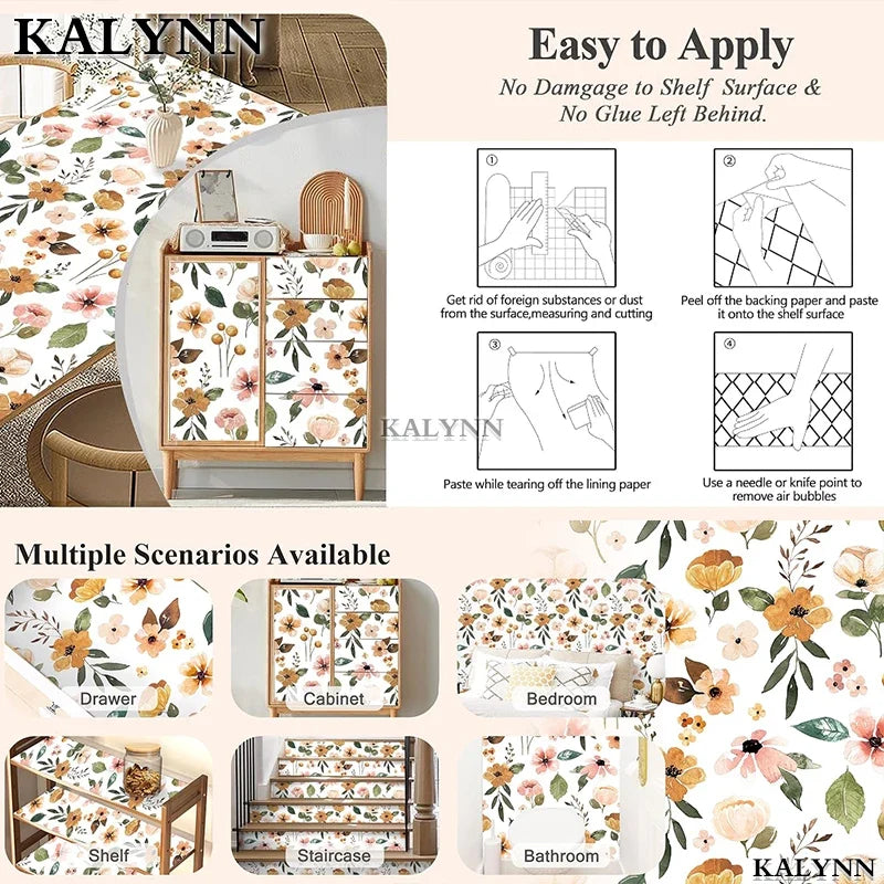 Boho Floral Peel & Stick Wallpaper Self-Adhesive Vinyl Peel & Stick Wallpaper Qme