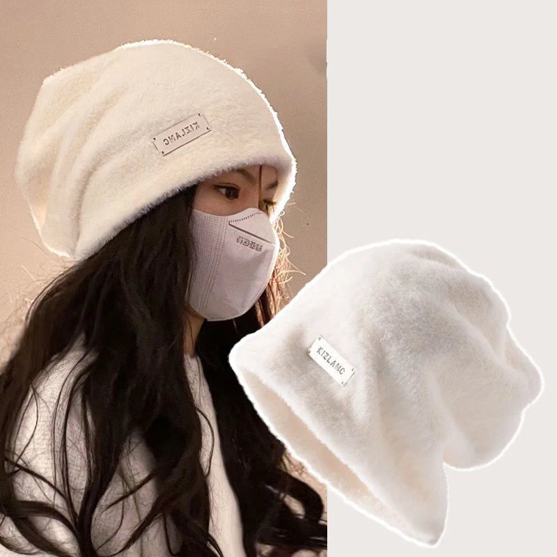 Women's Soft Fluffy Plush Hat – Warm Winter Beanie Winter Plush Hat Qst White