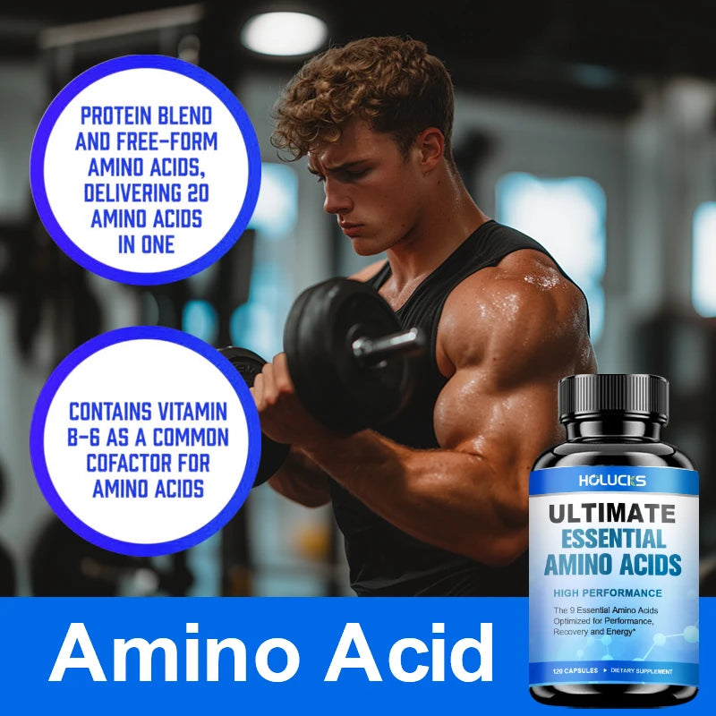 HOLUCKS EAA Supplement – 9 Essential Amino Acids, 120 Tablets Amino Acid Supplement Qst