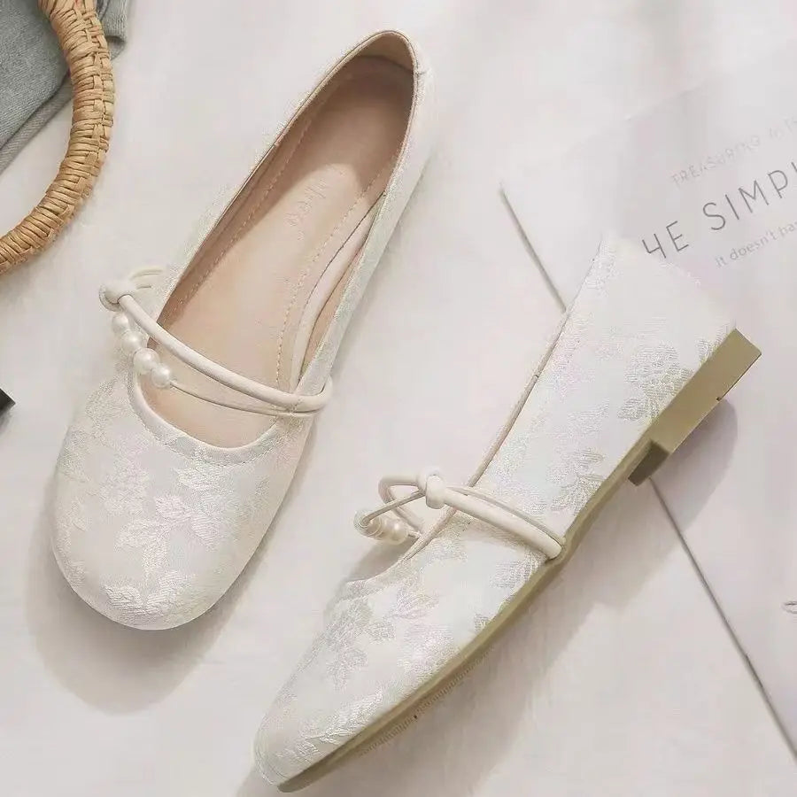 Women's Slip-On Flats – French Retro Round Toe Leather Shoes Women's Flat Shoes Qst
