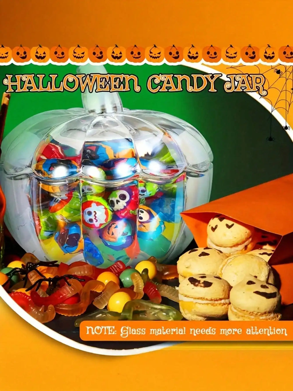 Halloween Pumpkin Glass Candy Jar with Lid | Food Container Glass Candy Jar Qme